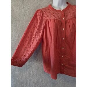 EUC J.Crew Blouse Womens Small Coral Pink Eyelet Spring Colorful Office Preppy